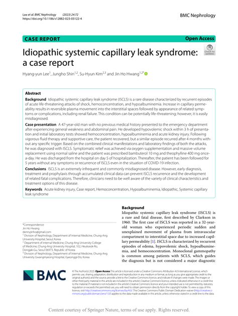 Pdf Idiopathic Systemic Capillary Leak Syndrome A Case Report