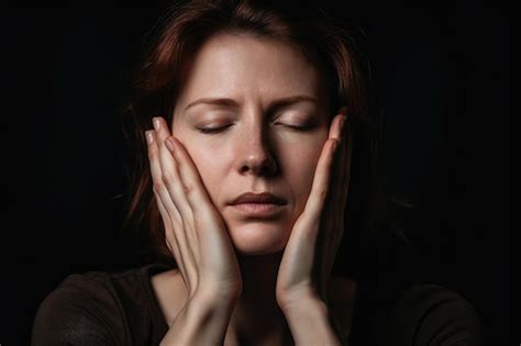 premium ai image shot of a woman with her hands on her face created with generative ai