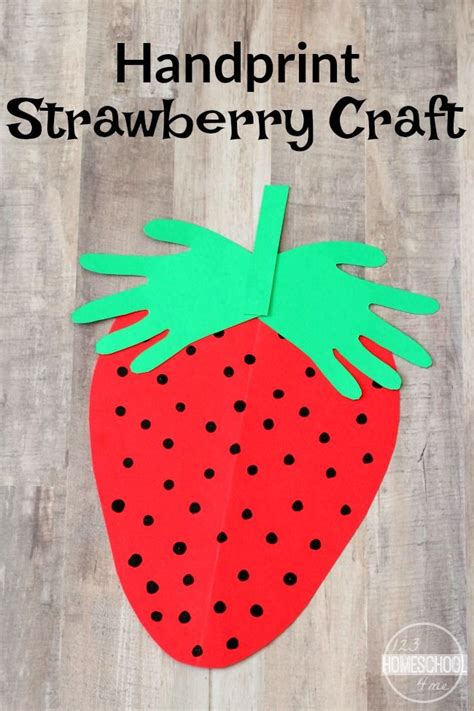 Microwave puffy paint is a ton of fun! Handprint Strawberry Craft | Strawberry crafts, Summer ...