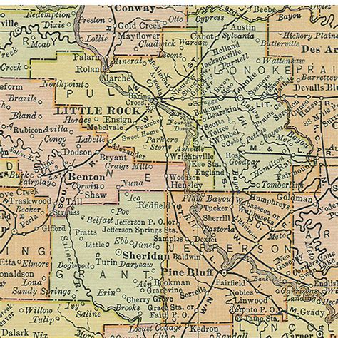 Arkansas Antique Vintage Map 1895 Gallup Map