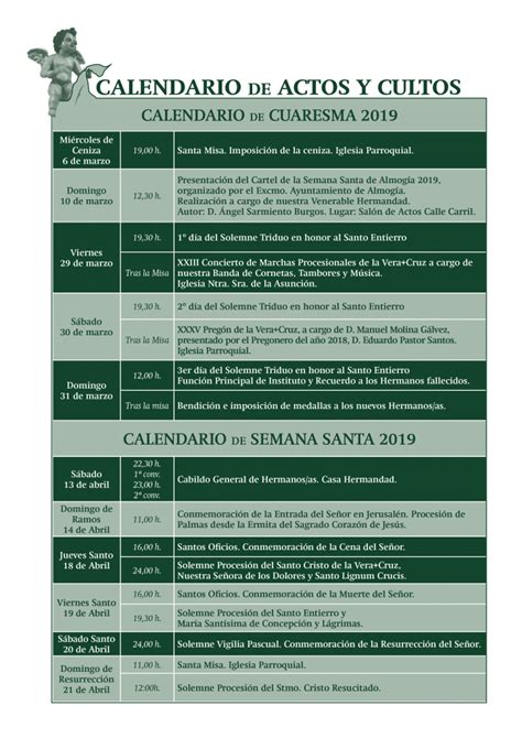 Calendario De Actos Y Cultos Cuaresma Y Semana Santa 2019 Veracruz