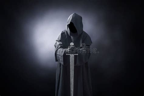 Ghostly Figure With Sword In The Dark Stock Photo Image Of Fear Hood
