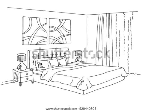 Bedroom Black White Graphic Art Interior Stock Vector Royalty Free