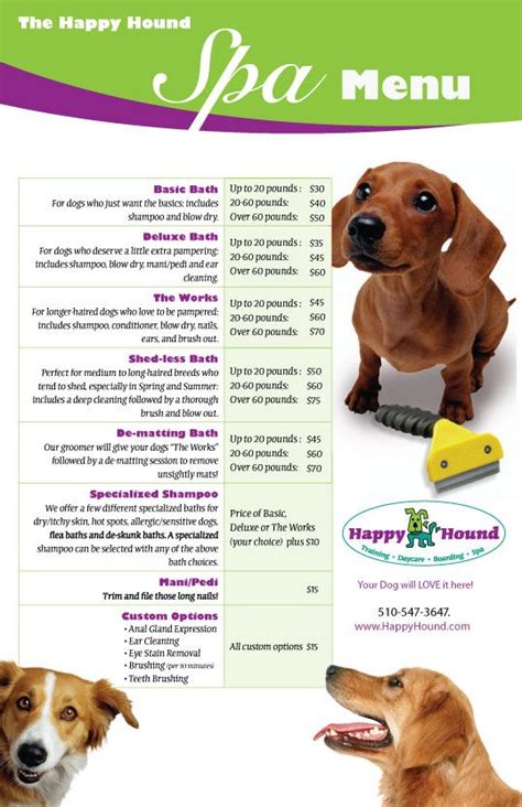 Nashville pet spa concept designed by emily phelps. This is an example of what one of our a dog spa menus ...
