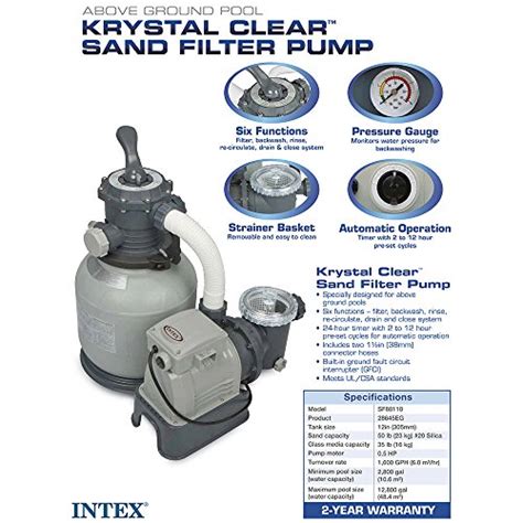 Intex Krystal Clear Sand Filter Pump For Above Ground Pools 1600 Gph