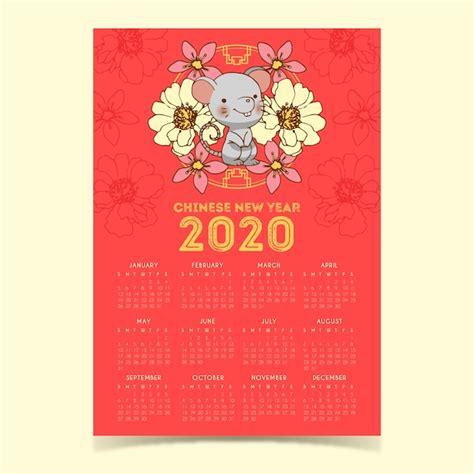 Free Vector Cute Hand Drawn Chinese New Year Calendar