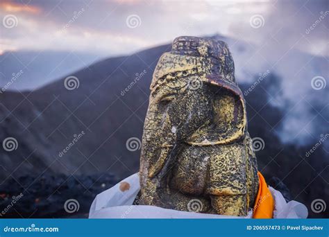 Statue Of The Deity Ganesha In The Crater Of The Bromo Volcano In