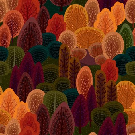 Abstract Seamless Pattern With Autumn Forest Autumn Illustration