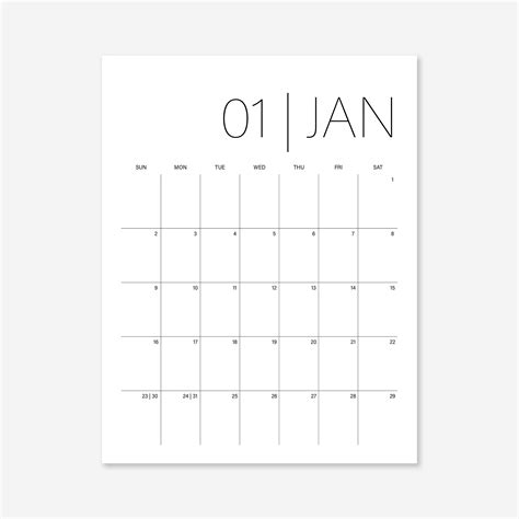 Minimalist Printable Calendar Printable Templates