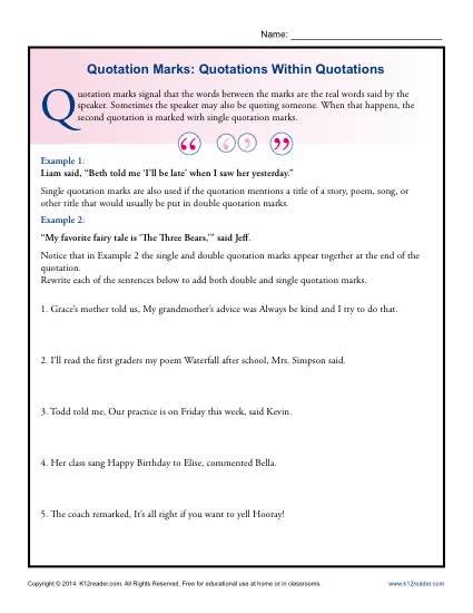 30 Quotation Marks Worksheet 1 Answers Support Worksheet