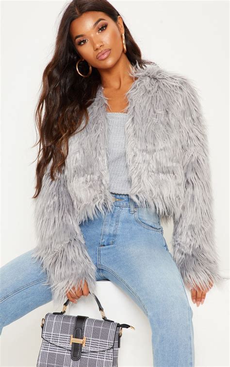 liddie grey faux fur shaggy cropped jacket faux fur cropped jacket faux fur coat shaggy faux