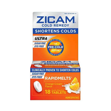 Zicam Zinc Cold Remedy Ultra Rapidmelts Quick Dissolve Tablets Orange Cream Flavor 18ct
