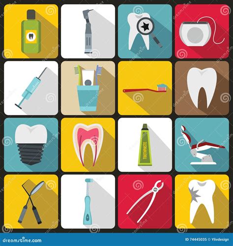 Dental Care Icons Set Flat Style Stock Vector Illustration Of Braces