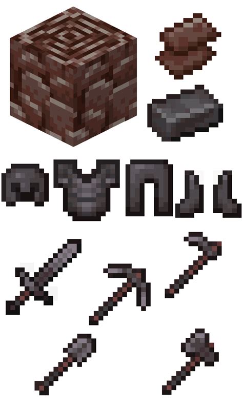 All Of The New Netherite Materials Armor Tools And Weapons Minecraft