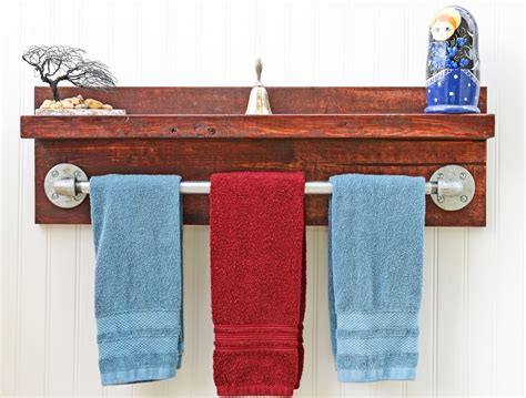 Bathroom Towel Rack Rustic Style Shelf Rustic Decor Storage