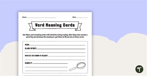 Finding Word Meaning In Context Word Meaning Cards Teach Starter