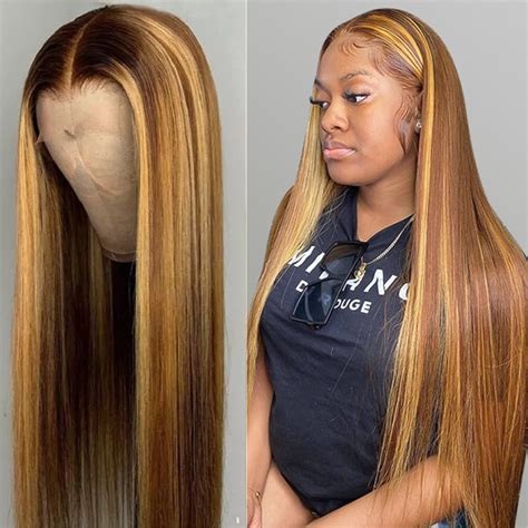 Bone Straight Lace Front Wig Highlight Wig Human Hair Lace Etsy