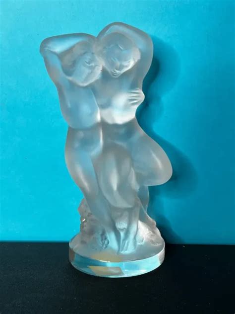 Lalique Crystal Le Faune Pan And Diana Nude Figurine Made In France