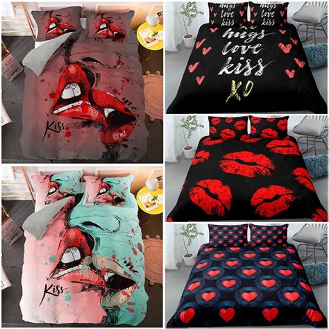 sexy red lips printed duvet cover set 3d bedding sets for lovers couples queen king size quilt