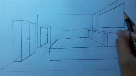 How To Draw Bedroom With 1 Point Perspective Youtube