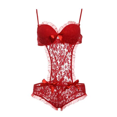 Plus Size Mlxl2xl3xl Nightwear Red Sexy Lingerie Sets Women Lace Crop Tops Underwear Bra And G