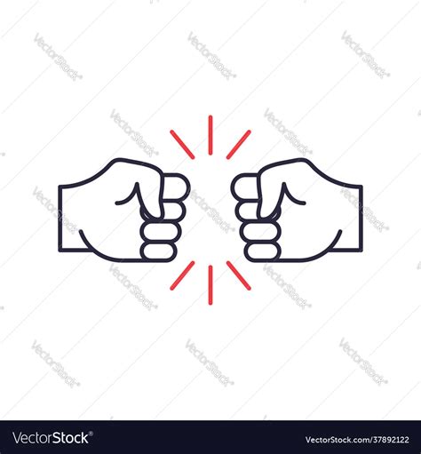 Two Hands Fist Bump Line Icon Fists Punching Vector Image