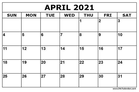 1,601) and a 35.6% increase in felony assault (1,630 v. Free Printable April 2021 Calendar : 24x7calendars.com