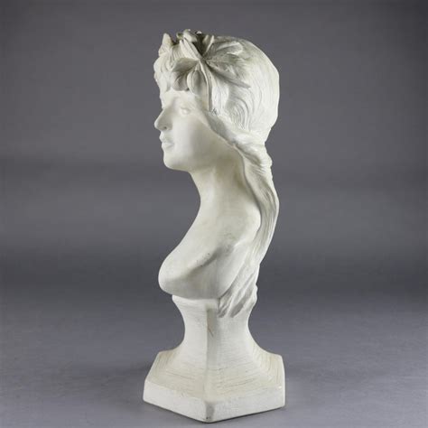 Antique French Art Nouveau Chalk Ware Portrait Sculpture Bust Of Woman