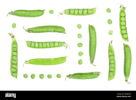 Fresh Green Pea Pod Isolated On White Background Set Or Collection