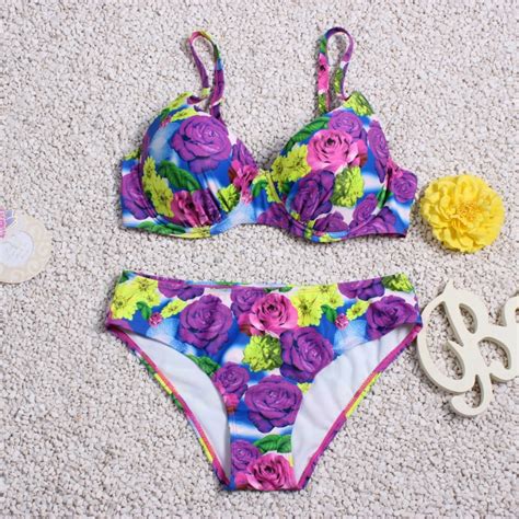 New Sexy Bikinis Set Flower Printing Beachwear Monokini Swimwear Women