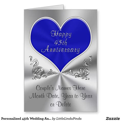 Custom 45th Anniversary Card With Anniversary Couples Names Date Of