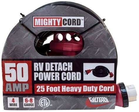 Mighty Cord 50amp 25 Rv Detachable Power Cord Whandle Red Valterra