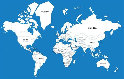 Blue vector world map complete with all countries and capital cities ...