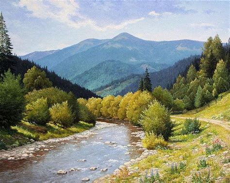 Mountain River Original Oil Painting Home Decor Landscape Etsy In