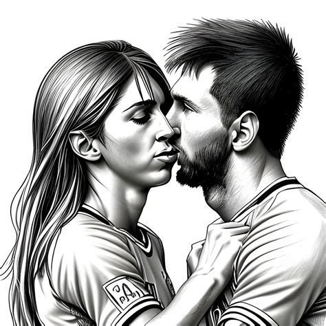 Drawing Messi and Antonella Rocuzzo giving each other a full bod