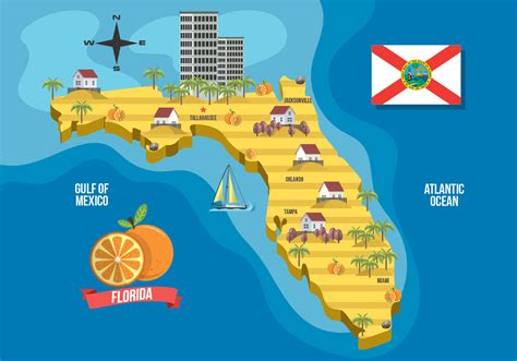 Mapa De Florida Con Ilustración Vectorial De Referencia Descargue