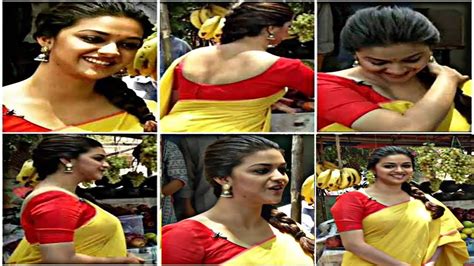 Keerthi Suresh Hot In Saree Public Hot Busty Yellow Saree