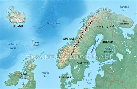Physical Map Of Scandinavia Norway Sweden Finnland Denmark