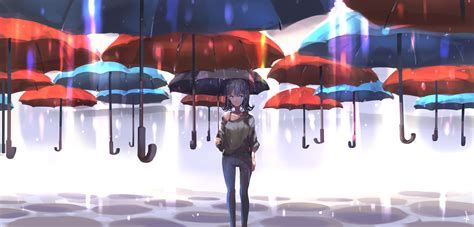 Anime Girl With Floating Umbrellas Umbrella Hd Wallpaper Rare Gallery