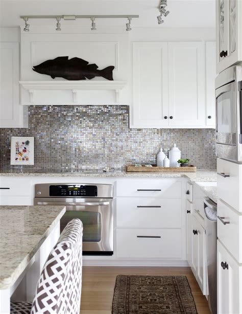 Closest match for stainless steel is our clear coated aluminum. Stunning silver mosaic backsplash! Love the white ...