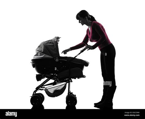 One Woman Prams Baby Silhouette On White Background Stock Photo Alamy