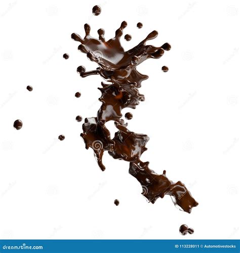 Chocolate Splash With Droplets Isolated 3d Illustration Stock
