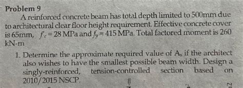 Solved Problem 9 A Reinforced Concrete Beam Has Total Depth