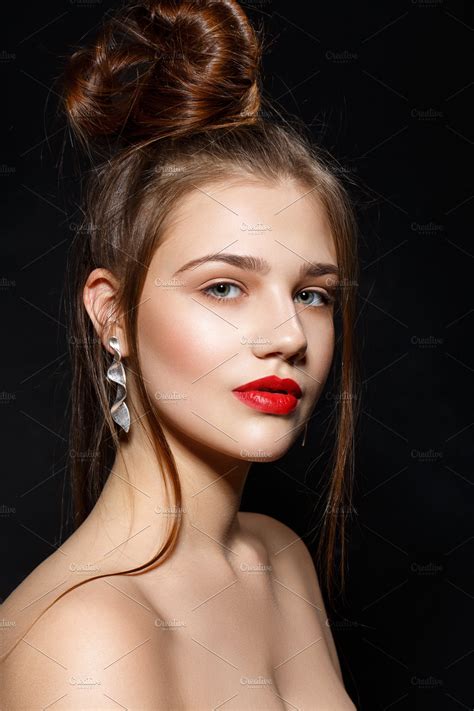 Beautiful Girl With Red Lips High Quality Beauty And Fashion Stock