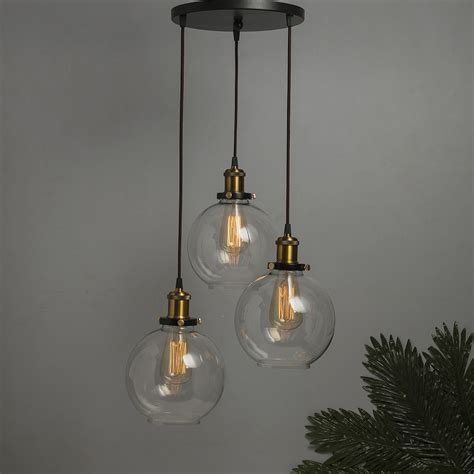 Buy 3 Lights Round Cluster Chandelier Modern Glass Globe Hanging Light