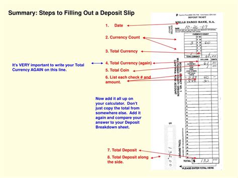 Find out how to do a bank deposit slip, what you can use it for, and what information needs to be included on it. PPT - Bank Deposits PowerPoint Presentation, free download - ID:5009946
