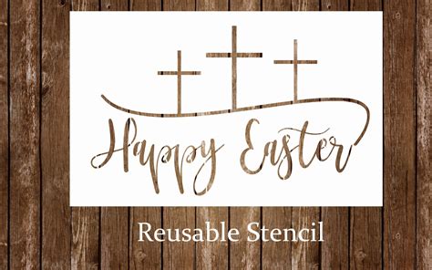 Religious Happy Easter Stencil With Crosses Easter Stencil Etsy