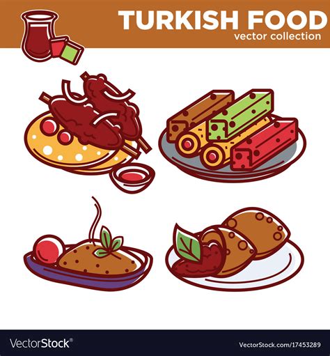 Exotic Turkish Food Collection With Dishes Vector Image