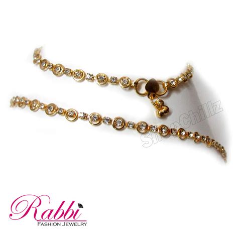 New Fancy Design Gold Plated Anklet Payal With White Stone