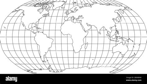 Mapa Del Mundo En Proyección Robinson Con Meridianos Y Parangón